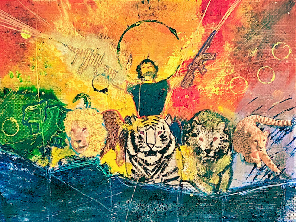 This is How I Want to Leave the World: Max (2023) Oil, inkjet, Sharpie, and salt on canvas + digital